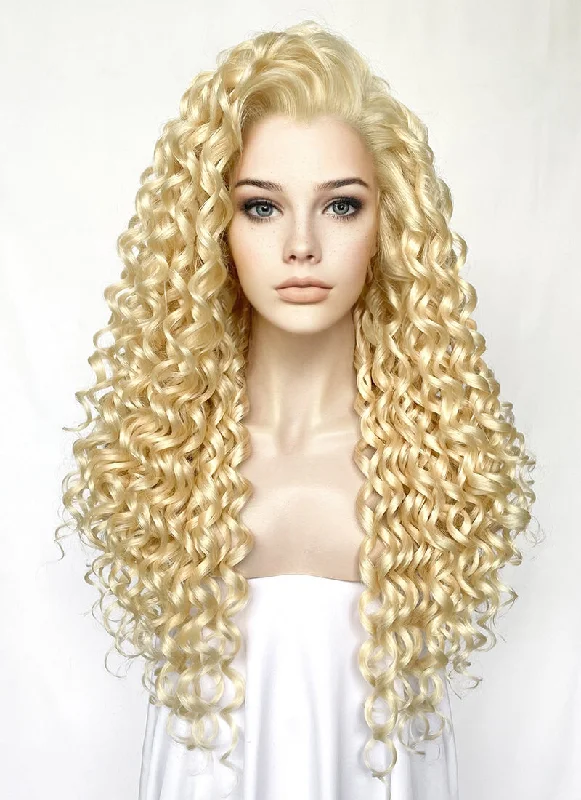 Long - length wig with a wavy texture for a beachy and romantic lookBlonde Curly Lace Front Synthetic Wig LF1322 Long - length wig with a wavy texture for a beachy and romantic lookBlonde Curly Lace Front Synthetic Wig LF1322