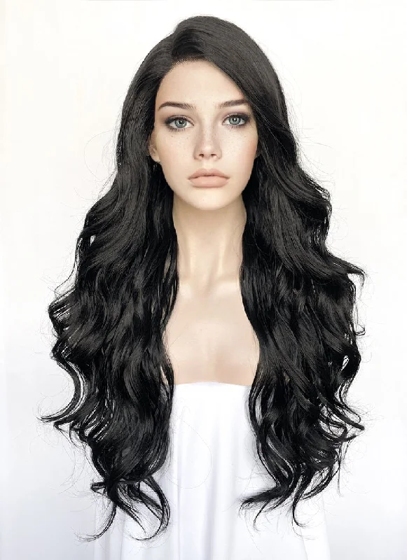 Human - hair long - length wig for a natural and luxurious feelBlack Wavy Lace Front Synthetic Hair Wig LF3314 Human - hair long - length wig for a natural and luxurious feelBlack Wavy Lace Front Synthetic Hair Wig LF3314
