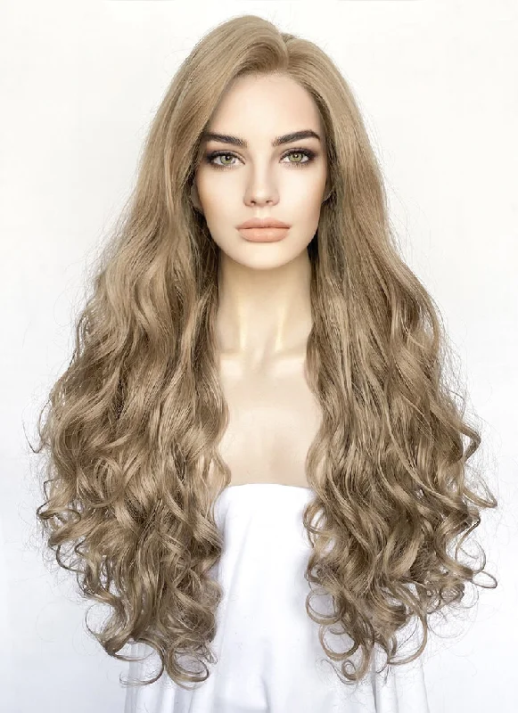 Long - length wig with a side - swept bang for a sophisticated lookAsh Blonde Wavy Lace Front Synthetic Hair Wig LF5173 Long - length wig with a side - swept bang for a sophisticated lookAsh Blonde Wavy Lace Front Synthetic Hair Wig LF5173