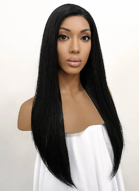 Human - hair long - length wig for a natural and luxurious feelStraight Jet Black Lace Front Synthetic Wig LFB002 Human - hair long - length wig for a natural and luxurious feelStraight Jet Black Lace Front Synthetic Wig LFB002