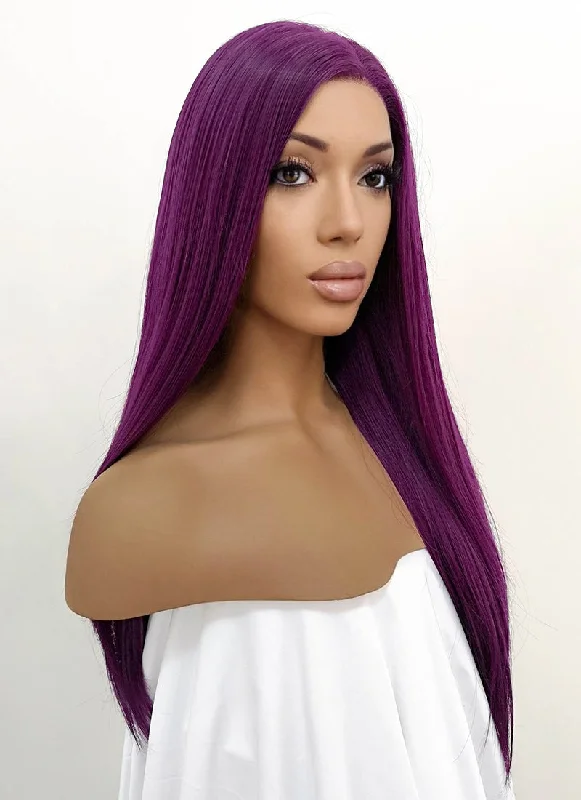 Human - hair long - length wig for a natural and luxurious feelStraight Dark Purple Lace Front Synthetic Wig LFB029 Human - hair long - length wig for a natural and luxurious feelStraight Dark Purple Lace Front Synthetic Wig LFB029