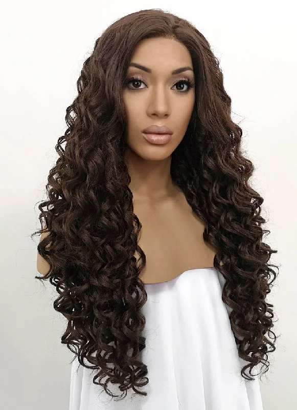 Synthetic long - length wig with a natural - looking textureBrunette Spiral Curly Lace Front Synthetic Wig LFB169 Synthetic long - length wig with a natural - looking textureBrunette Spiral Curly Lace Front Synthetic Wig LFB169