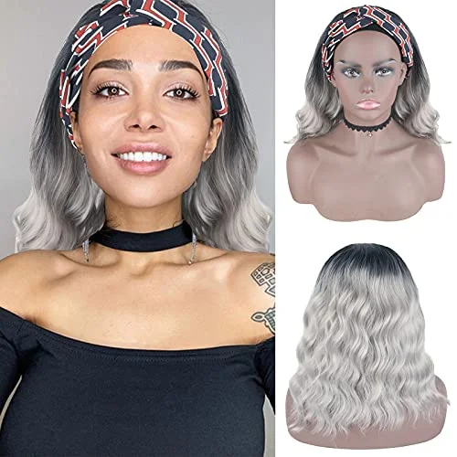 Braided wigs with a middle - part for a classic and elegant styleLoose waves 14 inch Ombre Grey Headband Wig Braided wigs with a middle - part for a classic and elegant styleLoose waves 14 inch Ombre Grey Headband Wig
