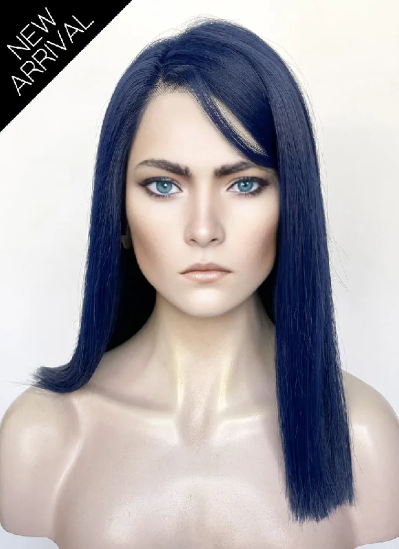 Long - length wig with a natural - looking root for a more realistic lookLeague of Legends LOL Arcane Caitlyn Kiramman Dark Blue Straight Lace Front Synthetic Wig LW4046 Long - length wig with a natural - looking root for a more realistic lookLeague of Legends LOL Arcane Caitlyn Kiramman Dark Blue Straight Lace Front Synthetic Wig LW4046