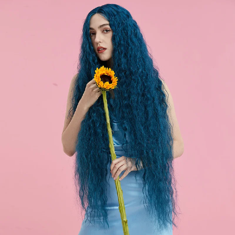 Virgin - human - hair wavy wig for the highest qualityNOBLE Synthetic Lace Front Wig | 41 Inch Curly Wavy Lace Front Middle Part Wig HD Lace Wig | Dark Blue Bohemian Wig Virgin - human - hair wavy wig for the highest qualityNOBLE Synthetic Lace Front Wig | 41 Inch Curly Wavy Lace Front Middle Part Wig HD Lace Wig | Dark Blue Bohemian Wig