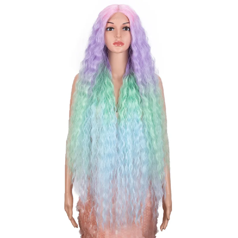 Wavy wig with a 180 - density for a full and thick appearanceNOBLE Synthetic Lace Front Wig | 41 Inch Curly Wavy Lace Front Middle Part Wig HD Lace Wig | Rainbow Color Bohemian Wig Wavy wig with a 180 - density for a full and thick appearanceNOBLE Synthetic Lace Front Wig | 41 Inch Curly Wavy Lace Front Middle Part Wig HD Lace Wig | Rainbow Color Bohemian Wig