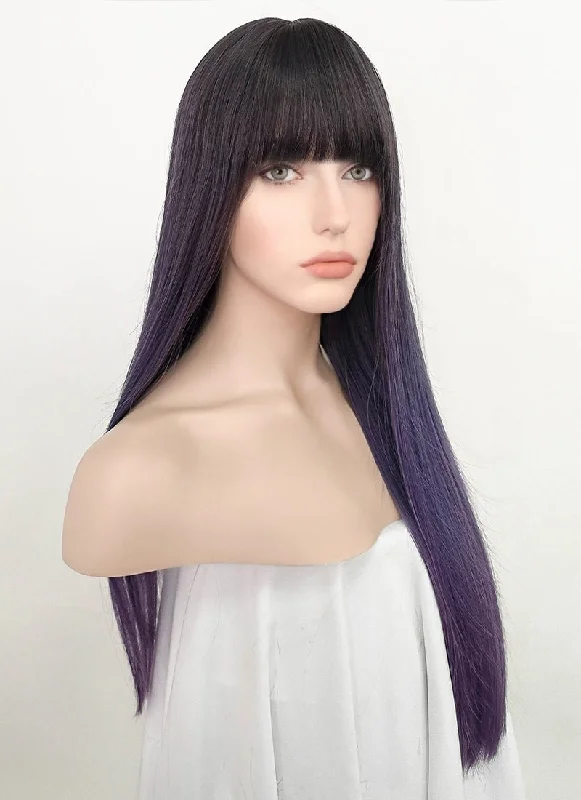 Long - length wig with a side - swept bang for a sophisticated lookTwo Tone Purple Straight Synthetic Wig NS240 Long - length wig with a side - swept bang for a sophisticated lookTwo Tone Purple Straight Synthetic Wig NS240