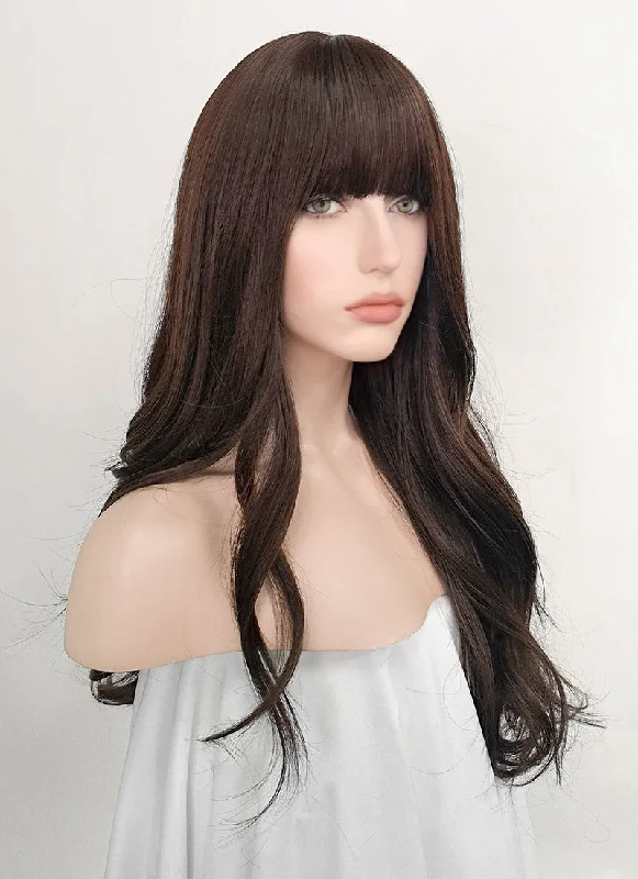 Long - length wig with a heat - resistant formula for easy styling at homeBrunette Wavy Synthetic Hair Wig NS291 Long - length wig with a heat - resistant formula for easy styling at homeBrunette Wavy Synthetic Hair Wig NS291