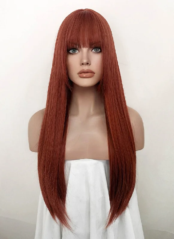Long - length wig with a pre - bleached knot for a natural - looking scalpAuburn Straight Synthetic Hair Wig NS307 Long - length wig with a pre - bleached knot for a natural - looking scalpAuburn Straight Synthetic Hair Wig NS307