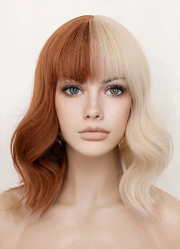 Long - length wig in a jet - black color for a classic appearanceGinger Blonde Split Color Wavy Synthetic Hair Wig NS414 Long - length wig in a jet - black color for a classic appearanceGinger Blonde Split Color Wavy Synthetic Hair Wig NS414