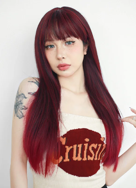 Long - length wig with a straight texture for a sleek and glamorous lookBlack Mixed Red Straight Synthetic Hair Wig NS476 Long - length wig with a straight texture for a sleek and glamorous lookBlack Mixed Red Straight Synthetic Hair Wig NS476