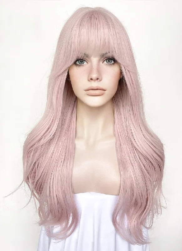 Long - length wig with a heat - resistant formula for easy styling at homePastel Pink Wavy Synthetic Hair Wig NS489 Long - length wig with a heat - resistant formula for easy styling at homePastel Pink Wavy Synthetic Hair Wig NS489
