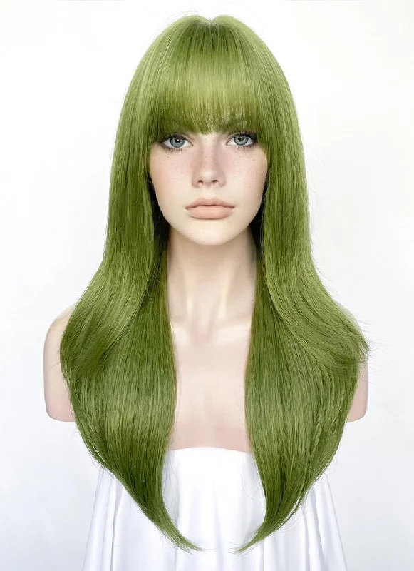 Long - length wig with a heat - resistant formula for easy styling at homeGreen Straight Synthetic Hair Wig NS523 Long - length wig with a heat - resistant formula for easy styling at homeGreen Straight Synthetic Hair Wig NS523