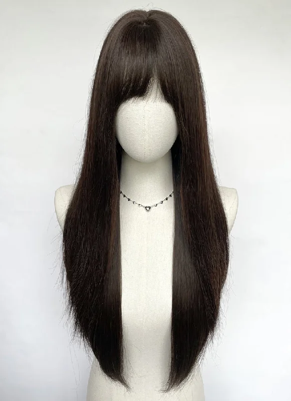 Long - length wig with a middle - part for a classic and elegant styleBrunette Straight Synthetic Hair Wig NS540 Long - length wig with a middle - part for a classic and elegant styleBrunette Straight Synthetic Hair Wig NS540