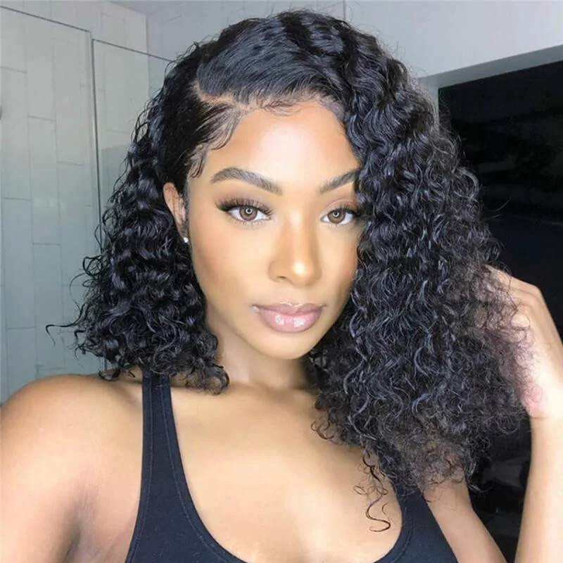 Wavy wig with a pre - styled curl pattern for convenienceDeep Wave Bob Wigs 13x4 Lace Front Short Human Hair Wigs Wavy wig with a pre - styled curl pattern for convenienceDeep Wave Bob Wigs 13x4 Lace Front Short Human Hair Wigs