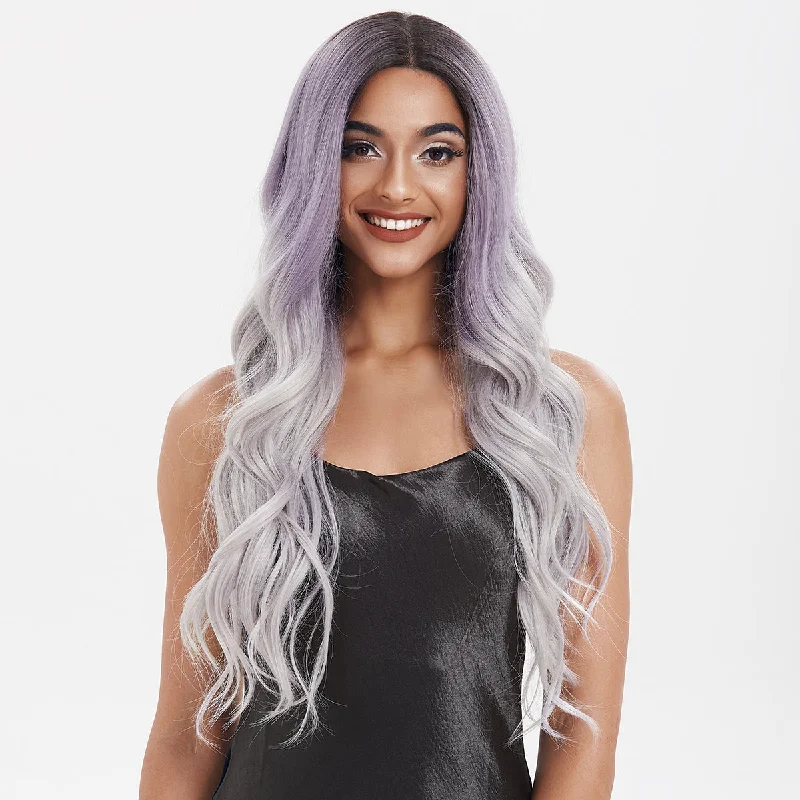 Wavy wig in a chocolate - brown color for a rich and warm appearance31 Inch Long Wavy Purple With Grey Ombre Color Wig Metallic Violet Root Shadow Color 4 Color Available | AMENITY Wavy wig in a chocolate - brown color for a rich and warm appearance31 Inch Long Wavy Purple With Grey Ombre Color Wig Metallic Violet Root Shadow Color 4 Color Available | AMENITY