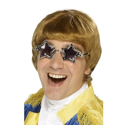 Long - length wig with a honey - blonde color for a warm and sunny appearanceStar Man Wig and Glasses Long - length wig with a honey - blonde color for a warm and sunny appearanceStar Man Wig and Glasses