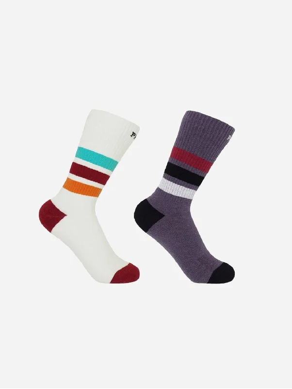 Striped Organic Women's Sport Socks Bundle - White & Mauve