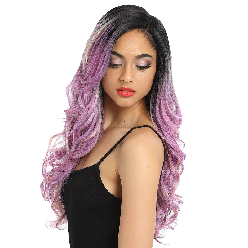 Synthetic wavy wig with a heat - friendly formula22 Inch Tousled Wave 5 Inch Lace Part Lavender Pink Highlight Purple Color | H Helen Synthetic wavy wig with a heat - friendly formula22 Inch Tousled Wave 5 Inch Lace Part Lavender Pink Highlight Purple Color | H Helen