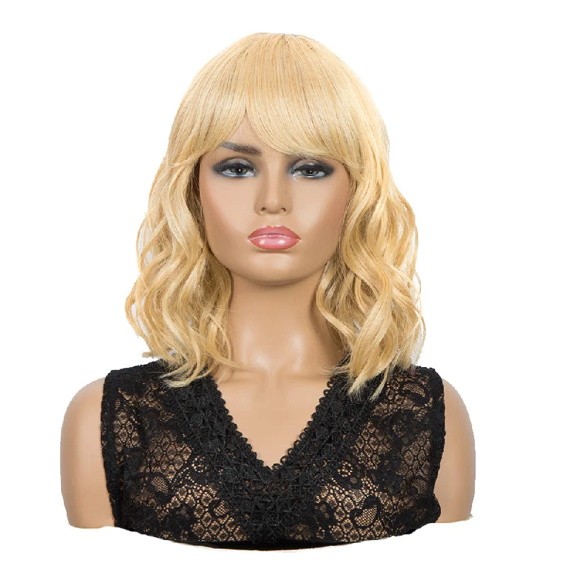 Wavy wig in a chocolate - brown color for a rich and warm appearanceNOBLE Synthetic Non Lace Wig|Natural Wave 12 inches Short Curly BOB Hair Wigs | Honey Blonde Wig GEMMA Wavy wig in a chocolate - brown color for a rich and warm appearanceNOBLE Synthetic Non Lace Wig|Natural Wave 12 inches Short Curly BOB Hair Wigs | Honey Blonde Wig GEMMA