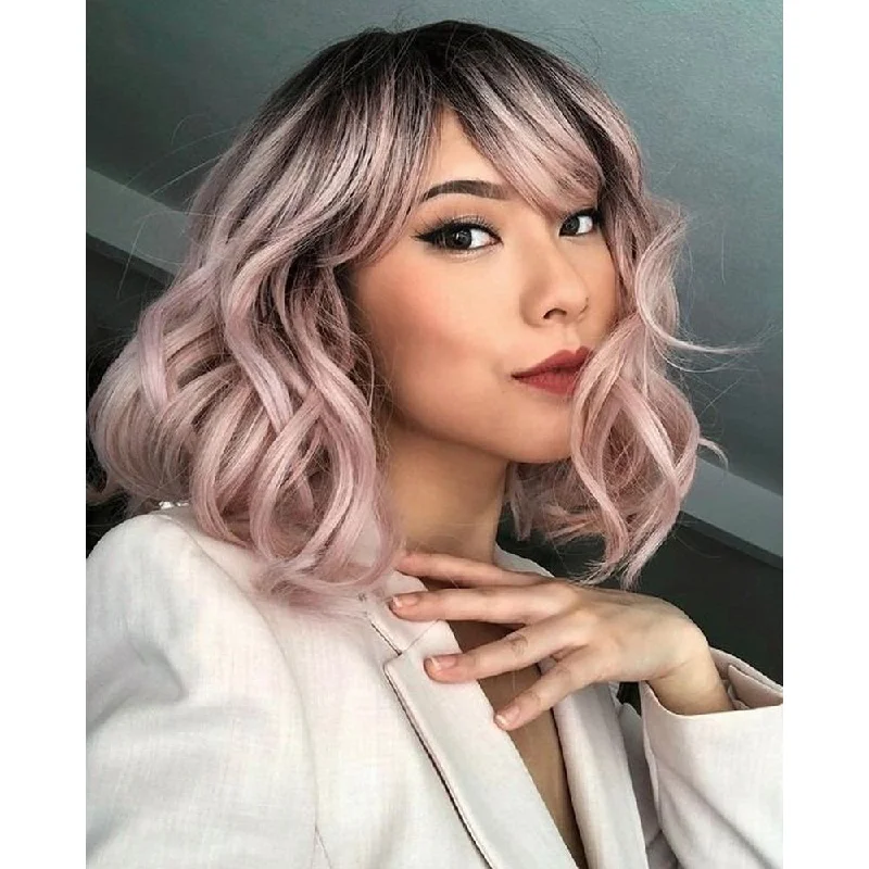 Wavy wig with a pre - styled curl pattern for convenienceNatural Wave 12 inches Short Curly BOB Hair Wigs | Pink Wig GEMMA Wavy wig with a pre - styled curl pattern for convenienceNatural Wave 12 inches Short Curly BOB Hair Wigs | Pink Wig GEMMA