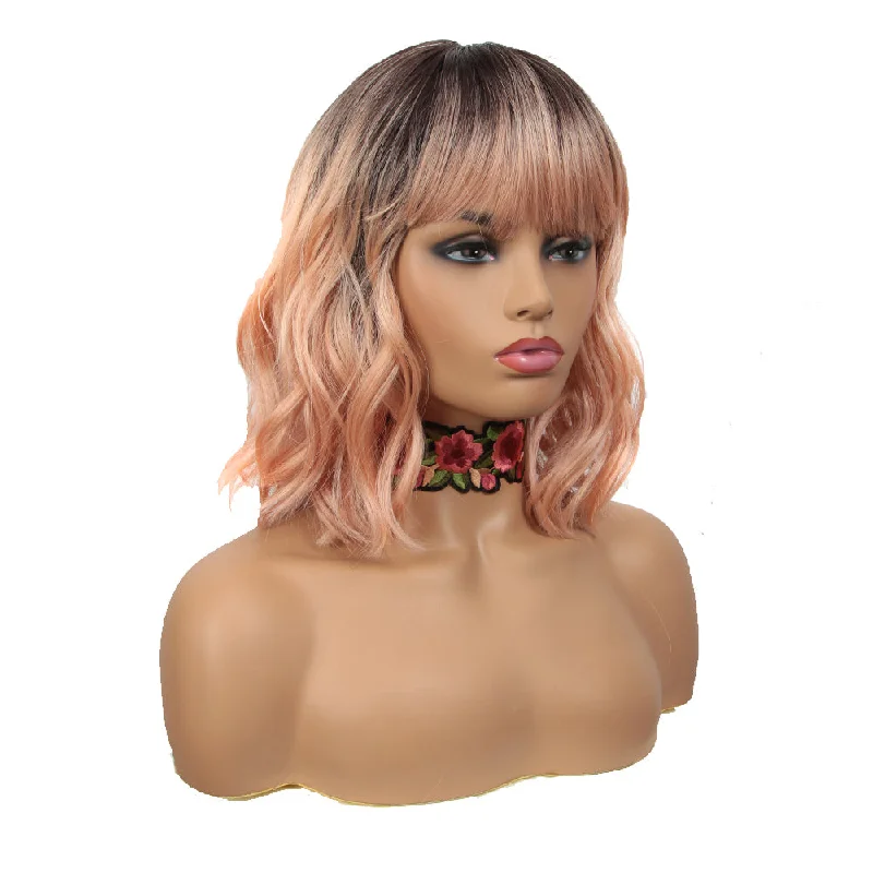 Ombre wavy wig with a seamless color blendNOBLE Synthetic Non Lace Wig|Natural Wave 12 inches Short Curly BOB Hair Wigs|Rose Pink Wig GEMMA Ombre wavy wig with a seamless color blendNOBLE Synthetic Non Lace Wig|Natural Wave 12 inches Short Curly BOB Hair Wigs|Rose Pink Wig GEMMA