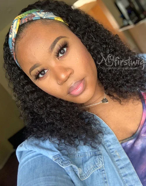 Braided wigs for a formal event with a sophisticated designTANYA - SHORT CURLY HUMAN HAIR HEADBAND WIG - HBW019 Braided wigs for a formal event with a sophisticated designTANYA - SHORT CURLY HUMAN HAIR HEADBAND WIG - HBW019