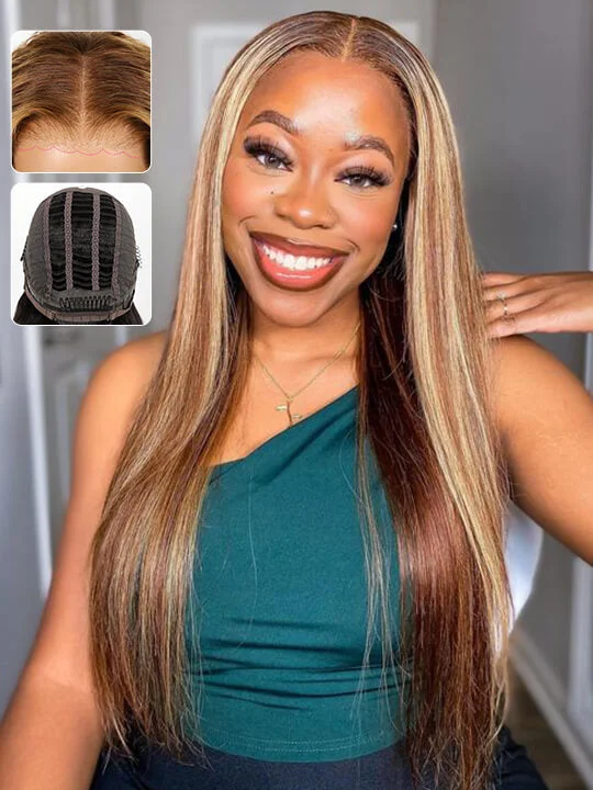 Child - friendly braided wigs with a soft and gentle feel[Wear & Go] Air Cap Wig Highlight Hair Glueless 5x5 Lace Wig 14A Virgin Human Hair