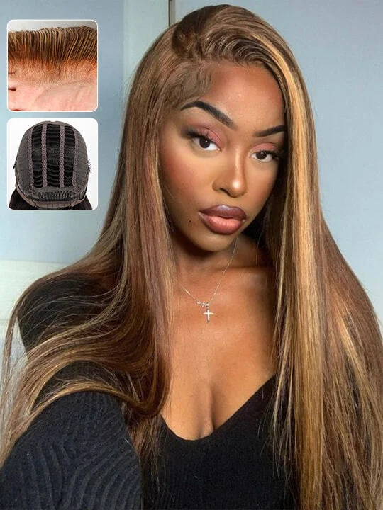 Braided wigs with a middle - part for a classic and elegant style[Wear & Go] Air Wig Highlight P4/27 13x4 Lace Wigs 14A Straight Virgin Hair