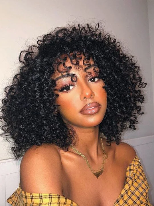 Human hair braided wigs for a luxurious feel[Wear & Go] Bob Wig With Bangs Jerry Curly Hair Glueless Wig 100% Human Hair
