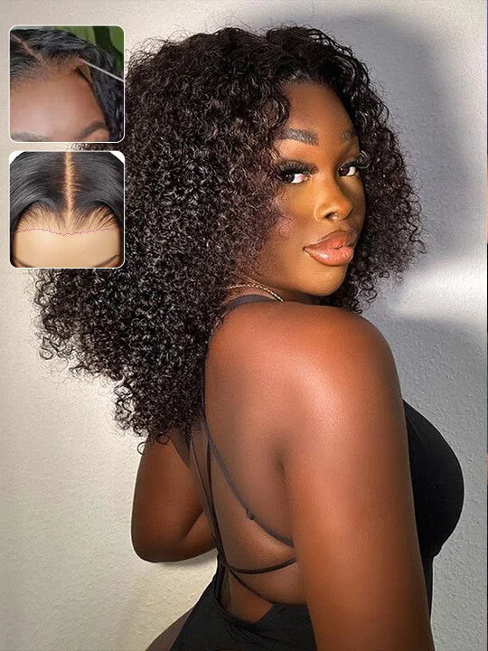 Synthetic braided wigs with a natural - looking texture[Wear & Go] Pre-Cut Lace Kinky Curly Bob Wig Bleached Knots With Elastic Band