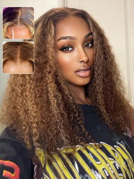 Blonde braided wigs for a trendy and sun - kissed appearance[Wear & Go] Pre-everything Glueless Highlight Kinky Curly 6x4.5/10x6 Lace Front Wigs