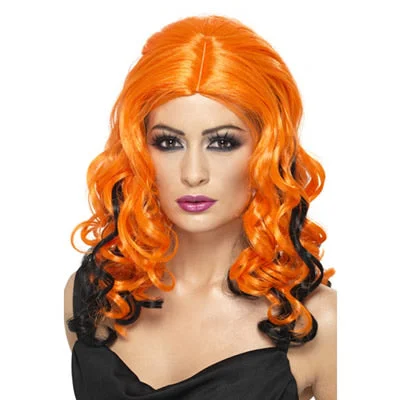 Human - hair long - length wig for a natural and luxurious feelWicked Witch Wig Orange and Black Human - hair long - length wig for a natural and luxurious feelWicked Witch Wig Orange and Black