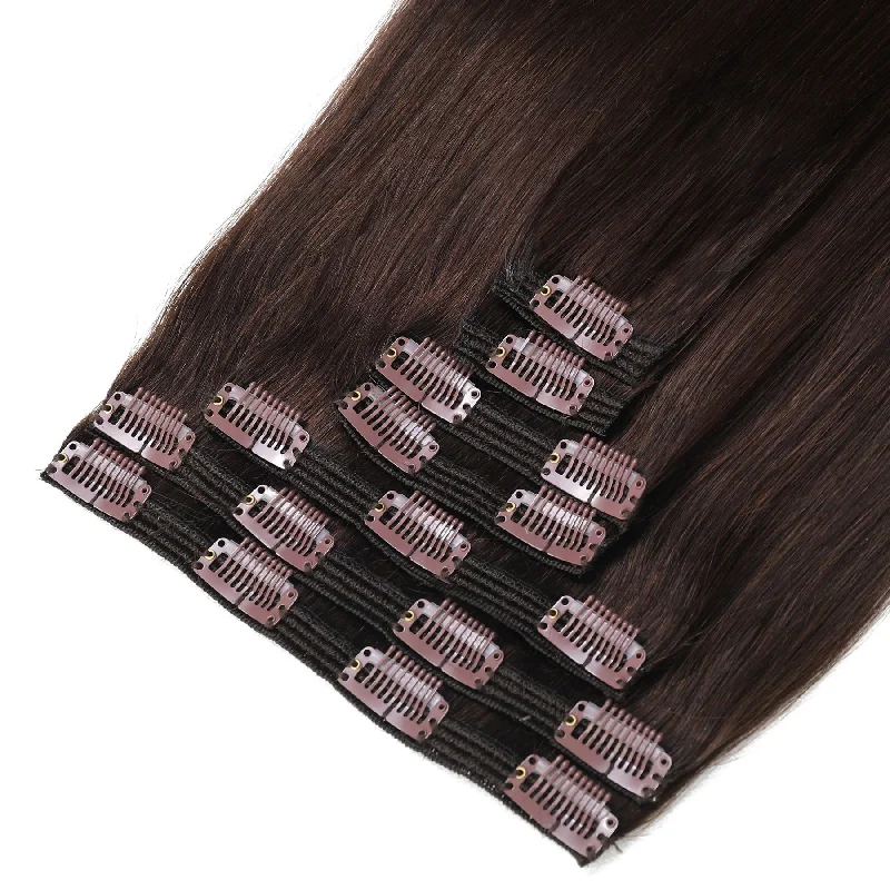 Clip - in hair extensions with a pre - bleClip In Hair Extensions #2 Dark Brown 17" Clip - in hair extensions with a pre - bleClip In Hair Extensions #2 Dark Brown 17"