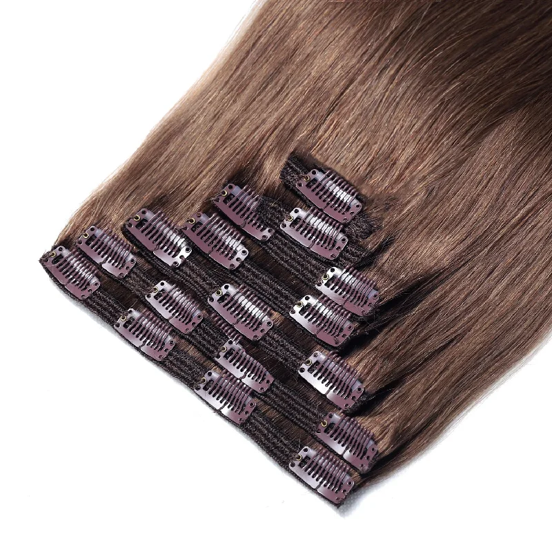 Human - hair clip - in hair extensions for a natural and luxurious lookClip In Hair Extensions #4 Chestnut Brown 17" Human - hair clip - in hair extensions for a natural and luxurious lookClip In Hair Extensions #4 Chestnut Brown 17"