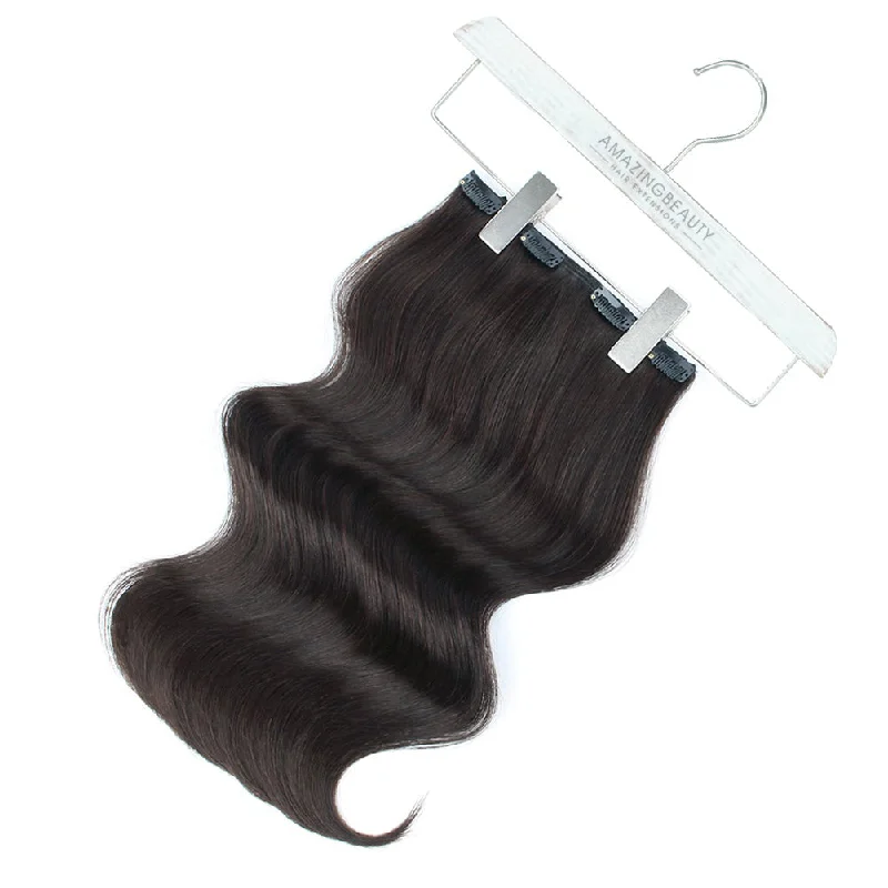 Clip - in hair extensions with a wispy fringe for a soft and feminine look220g Dark Brown 2# Clip In Hair Extensions 22"