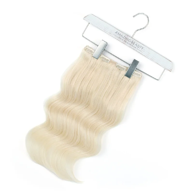 Clip - in hair extensions with a wavy texture for a beachy and relaxed look220g Platinum Blonde 60# Clip In Hair Extensions 22" Clip - in hair extensions with a wavy texture for a beachy and relaxed look220g Platinum Blonde 60# Clip In Hair Extensions 22"