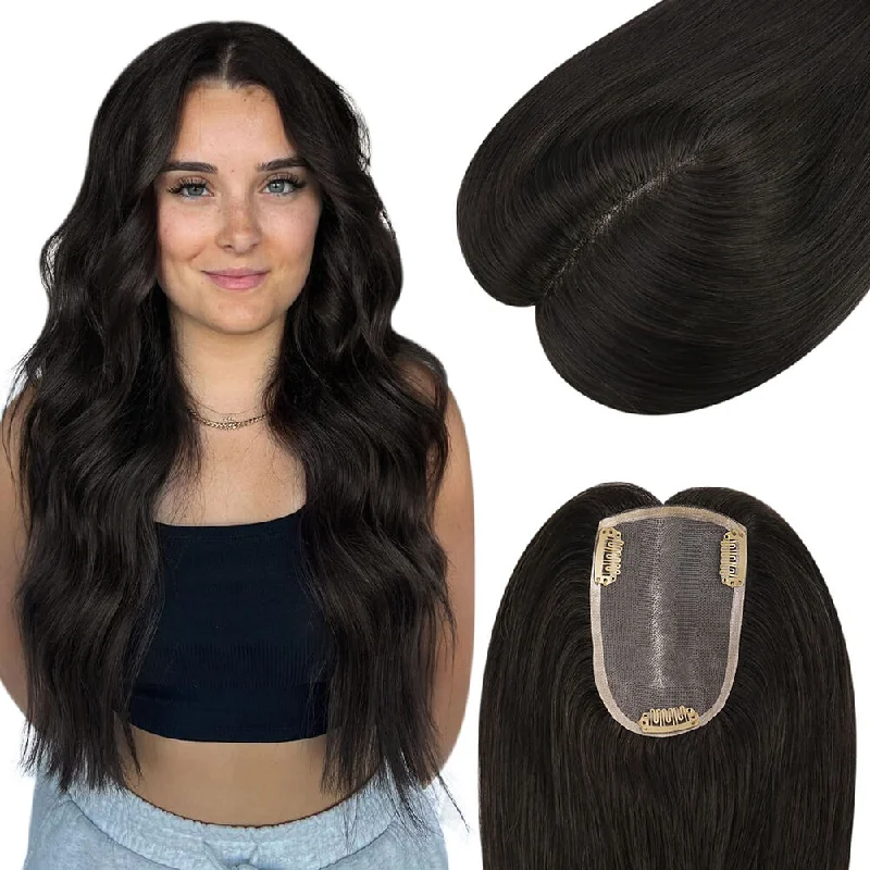 Synthetic clip - in hair extensions with a heat - resistant formula for easy styling[Sale]Moresoo 3*5inch Mono Hair Topper Remy Human Hair Black #1