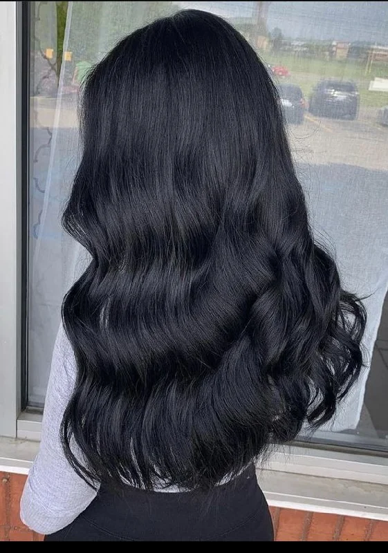 Clip - in hair extensions with a wavy texture for a beachy and relaxed look[Sale]Women Clip In Mono Base Topper Real Hair 12*6cm Black #1B