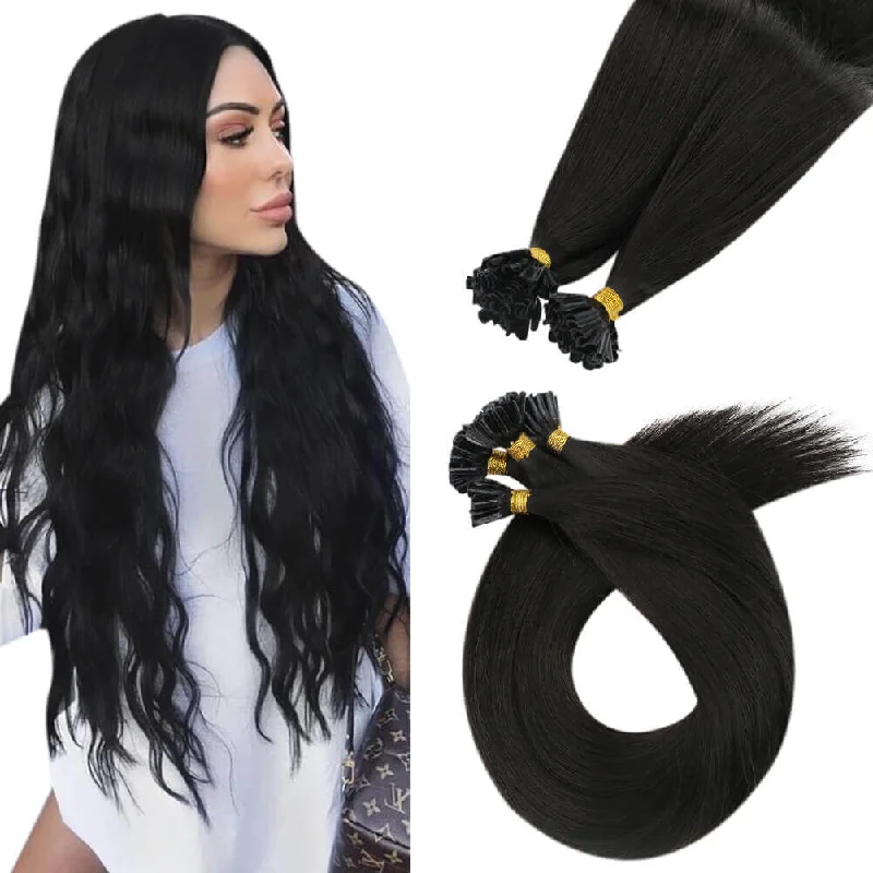 Clip - in hair extensions with a pre - ble[Sale]Moresoo Jet Black Straight Virgin U Tip Hair Extensions 100% Real Human Hair Black #1