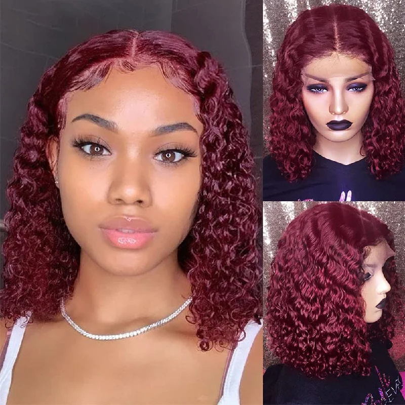Curly wig with a middle - part for a classic and elegant styleBurgundy Bob T Part Frontal Wig 12" Curly wig with a middle - part for a classic and elegant styleBurgundy Bob T Part Frontal Wig 12"