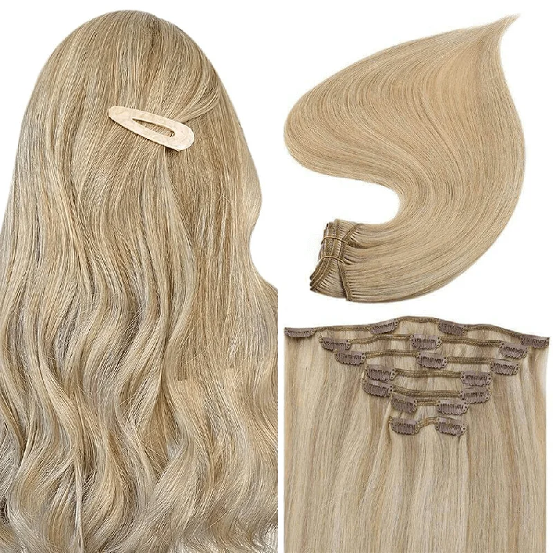 Clip - in hair extensions with a middle - part for a classic and elegant styleRemy Clip In Human Hair Extensions Moresoo Straight Highlight Piano Color(#P16/22) Clip - in hair extensions with a middle - part for a classic and elegant styleRemy Clip In Human Hair Extensions Moresoo Straight Highlight Piano Color(#P16/22)