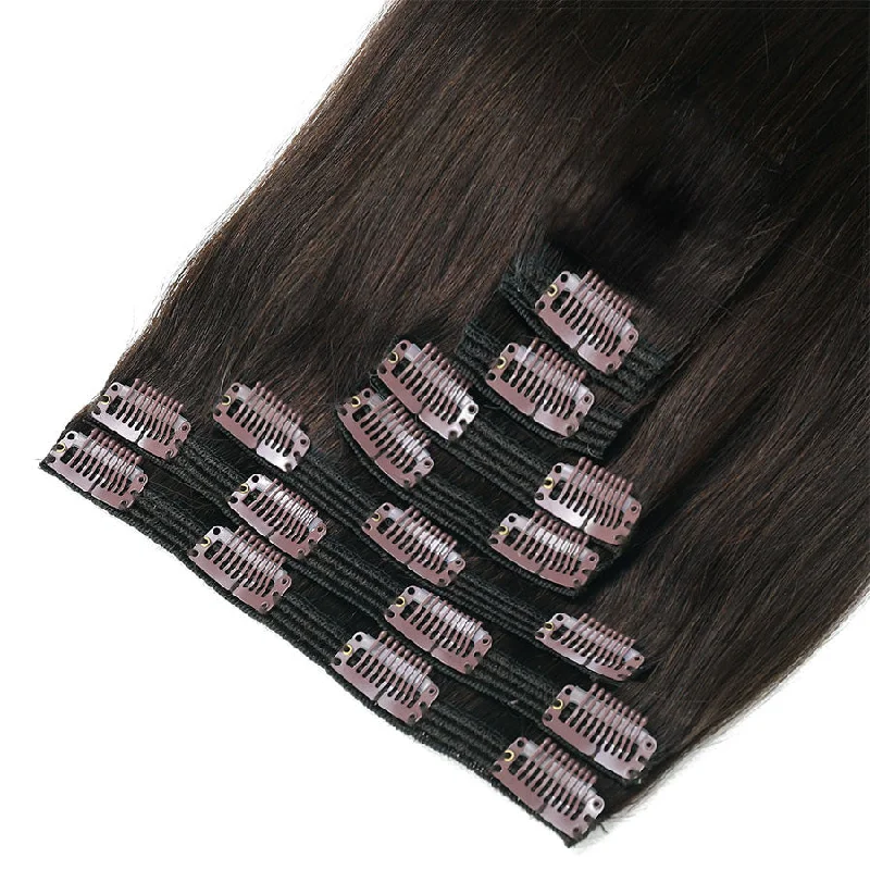 Clip - in hair extensions with a side - part for a more flattering lookClip In Hair Extensions #2c Dark Chocolate Brown 17" Clip - in hair extensions with a side - part for a more flattering lookClip In Hair Extensions #2c Dark Chocolate Brown 17"
