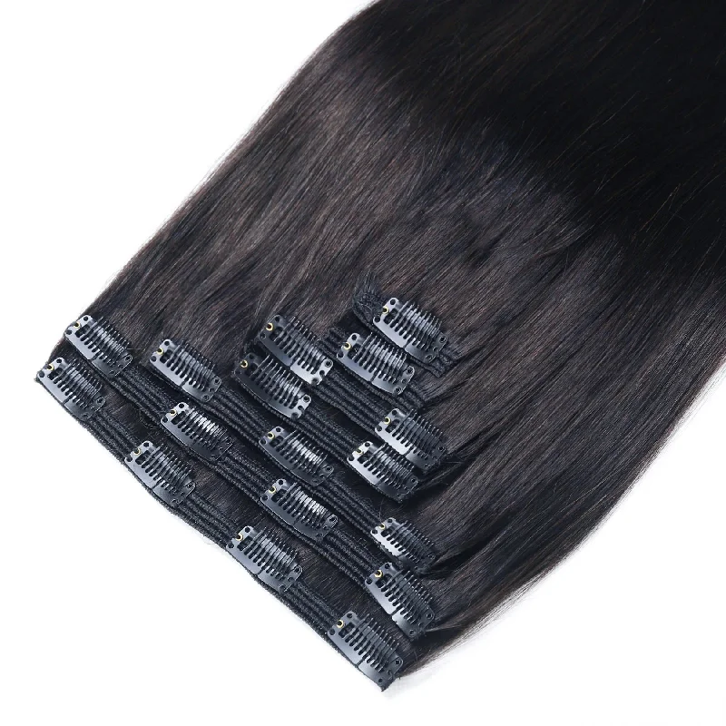 Clip - in hair extensions with a wispy fringe for a soft and feminine lookClip In Hair Extensions #1c Midnight Brown 17" Clip - in hair extensions with a wispy fringe for a soft and feminine lookClip In Hair Extensions #1c Midnight Brown 17"