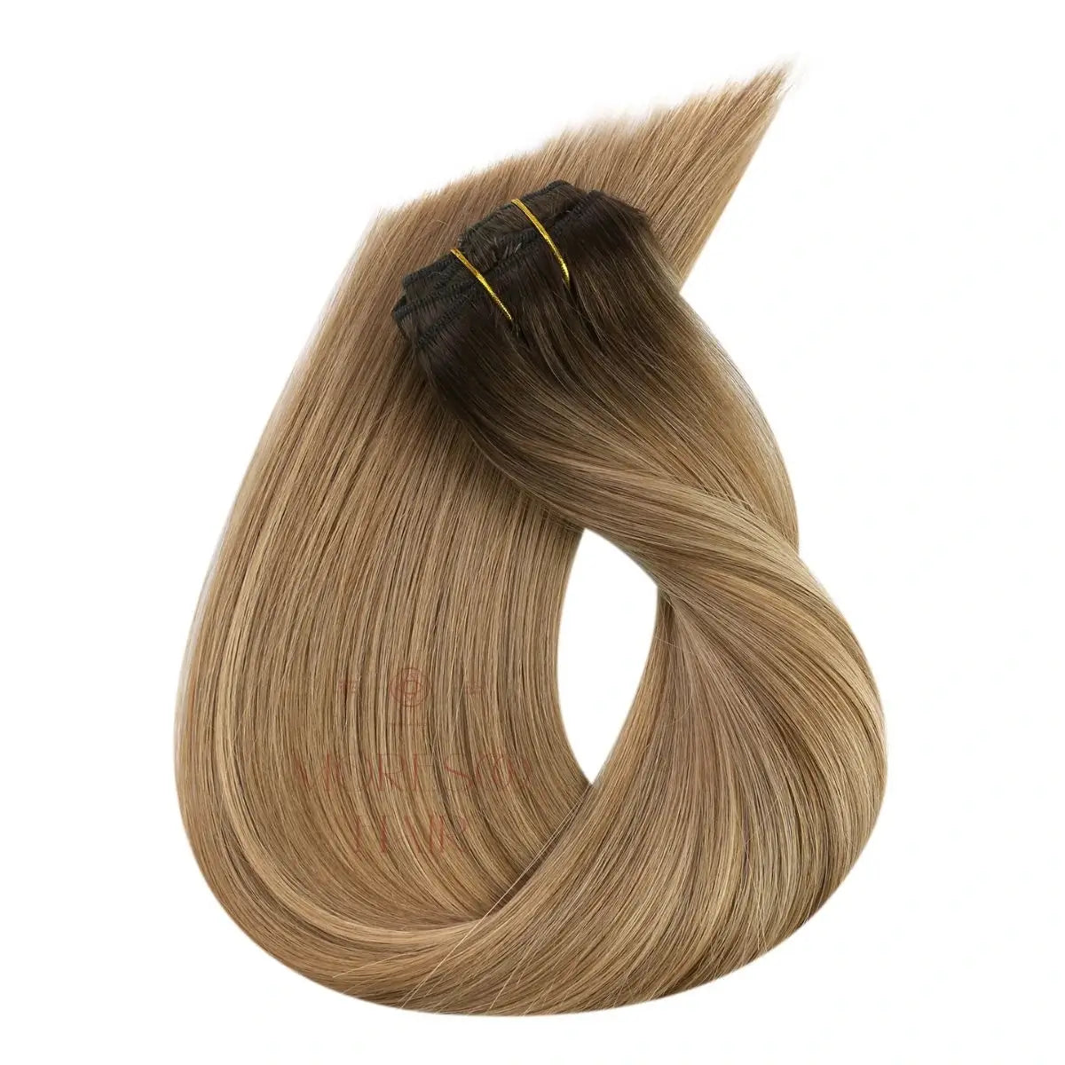 Clip - in hair extensions with a middle - part for a classic and elegant style[Sale]Clip in Hair Extensions Virgin Human Hair Balayage Color #2/4/27