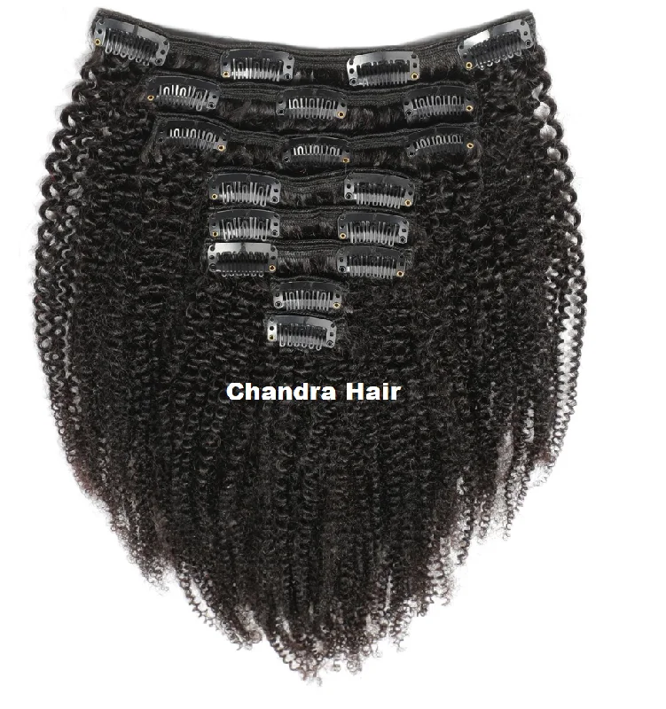Clip - in hair extensions with a wavy texture for a beachy and relaxed lookClip-ins Kinky Curly Hair Extensions Grade 8A Clip - in hair extensions with a wavy texture for a beachy and relaxed lookClip-ins Kinky Curly Hair Extensions Grade 8A