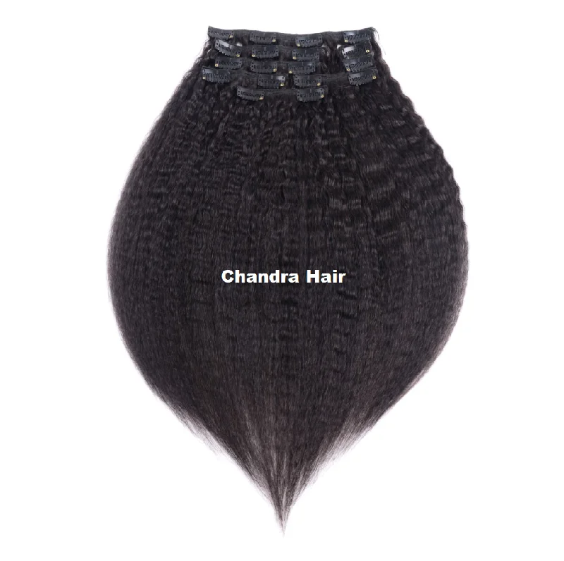 Clip - in hair extensions with a middle - part for a classic and elegant styleClip-ins Kinky Straight Hair Extensions Grade 8A Clip - in hair extensions with a middle - part for a classic and elegant styleClip-ins Kinky Straight Hair Extensions Grade 8A