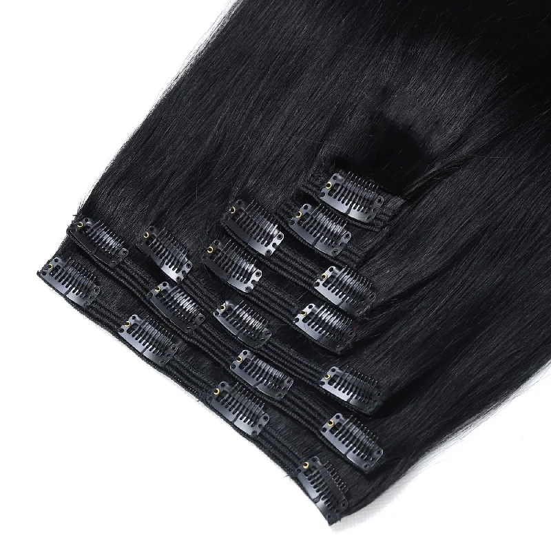 Synthetic clip - in hair extensions with a heat - resistant formula for easy stylingClip In Hair Extensions #1 Jet Black 17" Synthetic clip - in hair extensions with a heat - resistant formula for easy stylingClip In Hair Extensions #1 Jet Black 17"