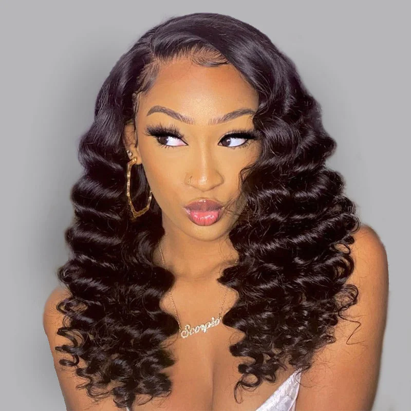 Synthetic curly wig with a tight - curl pattern for a natural lookKedi | HD Glueless 5x5 Lace Closure Wig Deep Wavy Bleaching Knots Wig Synthetic curly wig with a tight - curl pattern for a natural lookKedi | HD Glueless 5x5 Lace Closure Wig Deep Wavy Bleaching Knots Wig