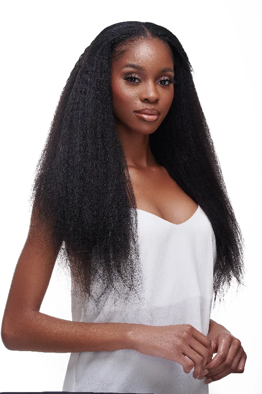 Clip - in hair extensions with a middle - part for a classic and elegant styleKinky Straight Yaki Clip Ins Clip - in hair extensions with a middle - part for a classic and elegant styleKinky Straight Yaki Clip Ins